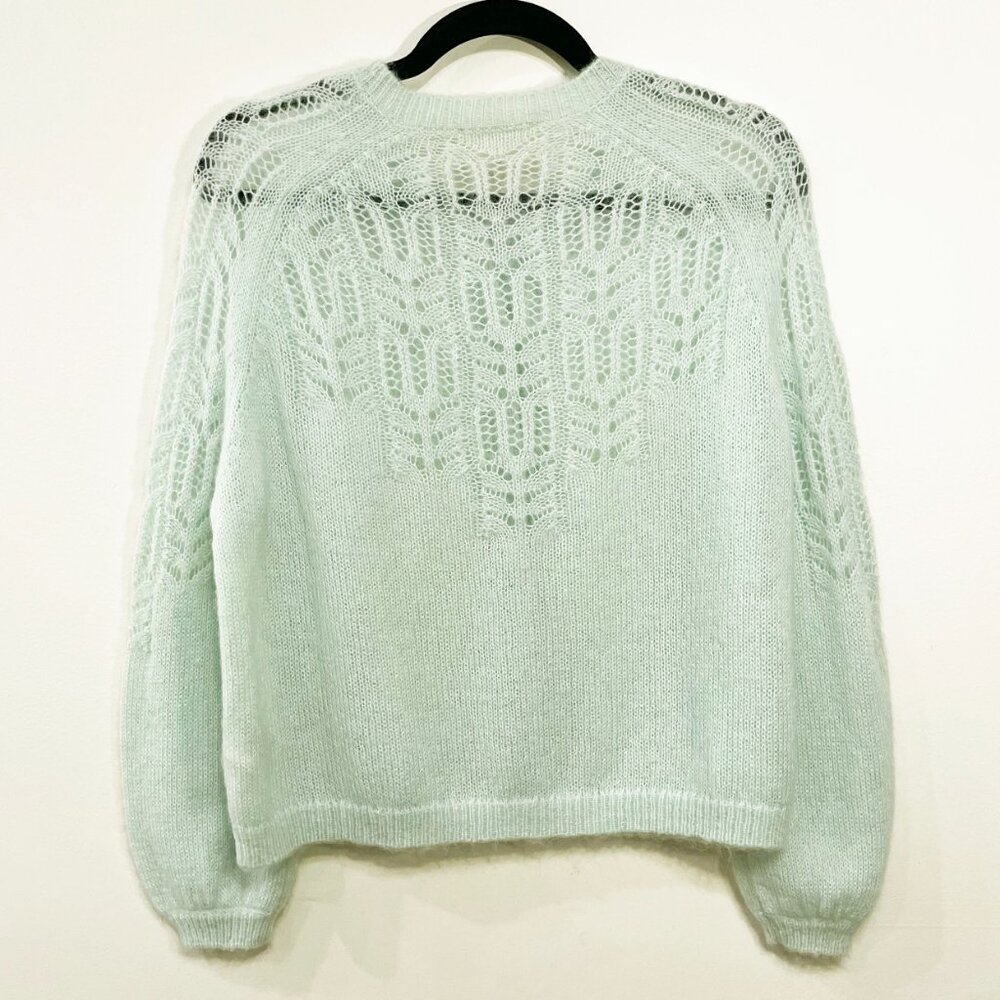 EUC Sezane Tonio Mohair Wool Fancy Knit Cardigan Seafoam Small - Picture 3 of 7